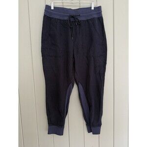 Anthropologie Nomad Jogger Pants Large Petite LP Blue Linen Blend Pull-On